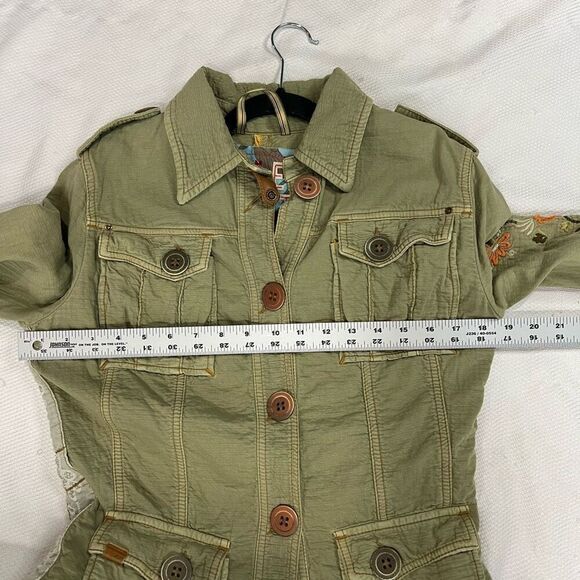 Zu Elements Giacca Jaime Green Embroidered Military Jacket Made In Italy 100% Co - Picture 4 of 10